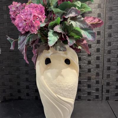 Large Concrete Look (Resin) Jar Planter with Floral Arrangement 