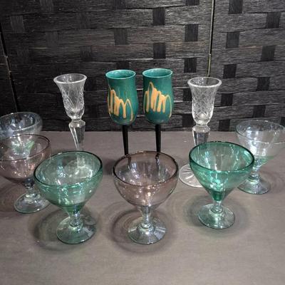 Hand-blown Martini Glasses(6) and Hand-painted Cordials(2)
