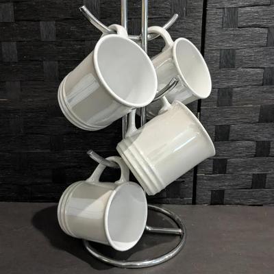 Luminescent White Le Creuset Coffee Cups & Stainless Tree