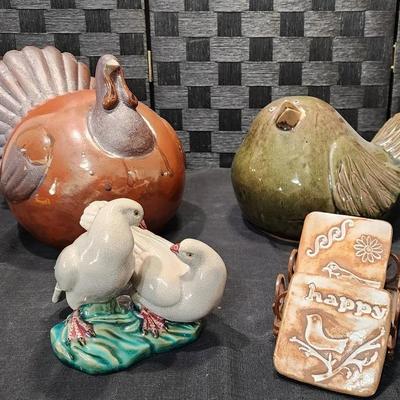 Glazed Pottery Turkey and Large Bird, plus other Figures & Coasters