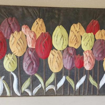32" x 46" Large Metal Wall Sculpture of Tulips