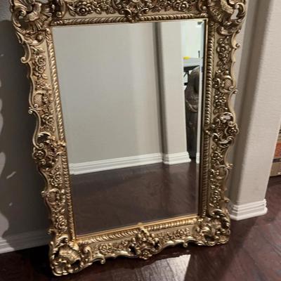 Large Gold Framed Mirror, Heavy Molded Plastic 