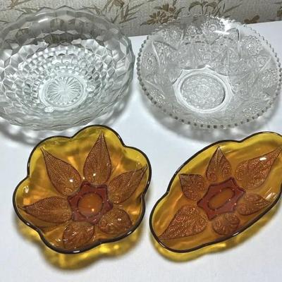 Vintage Glass Serving Bowls – Amber and Clear