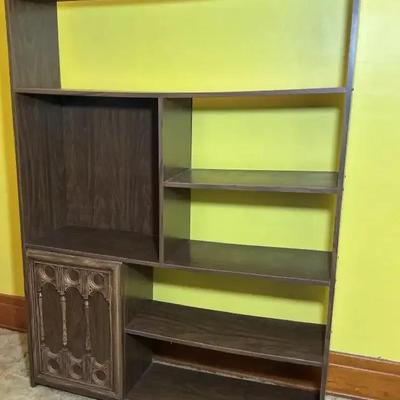 Mid-Century Style Wood Grain Display Shelf with Cabinet