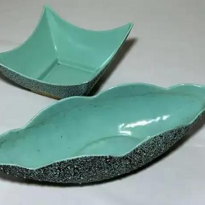Mid-Century Modern Turquoise Speckled Ceramic Dish Set