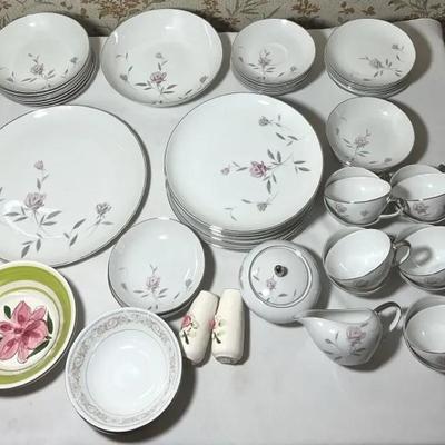 Vintage Porcelain Pink Rose Dish Set