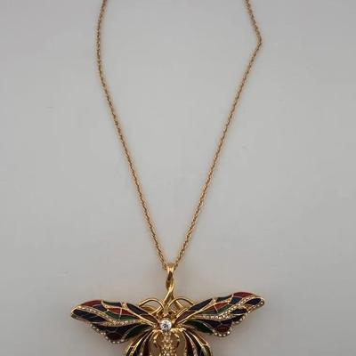 Camrose & Kross Jackie Kennedy Butterfly Brooch Necklace 