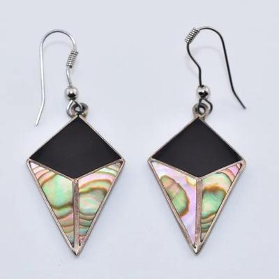 Vintage Mexican Abalone & Enamel Dangle Earrings