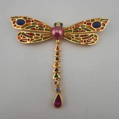 Joan Rivers Colorful Dragonfly Brooch