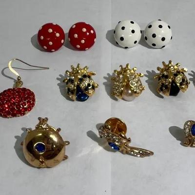 Variety Of Earrings And Gemmed Pins