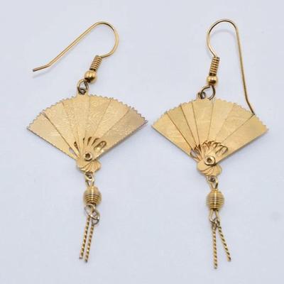 Rare Vintage Chinese Expanding Hand Fan Dangle Earrings