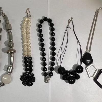 5 Black Toned Necklaces 