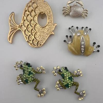 5 Aquatic Animal Themed Brooches 