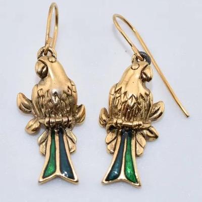 Vintage Enamel Parrot Dangle Earrings
