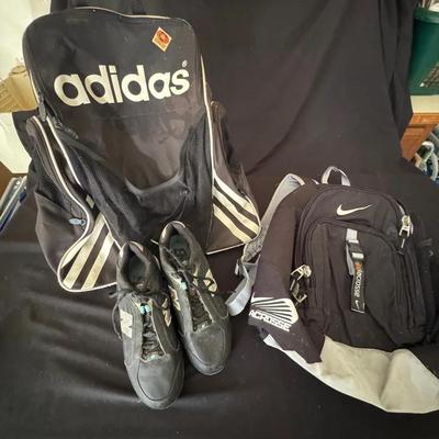 Lot 259: Adidas And Nike Lacrosse Bags/ New Balance Cleats 9.5 