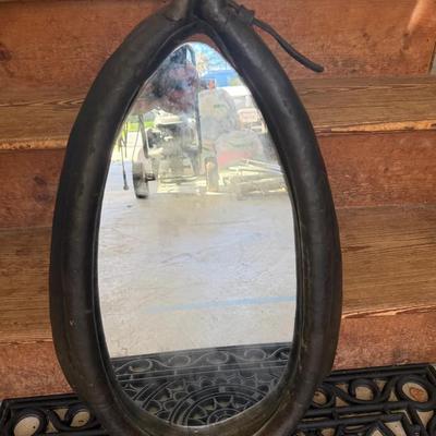 524: Vintage Horse Collar Mirror – 25” Rustic Farmhouse Décor by Gardiner Mirror Co. (1974)