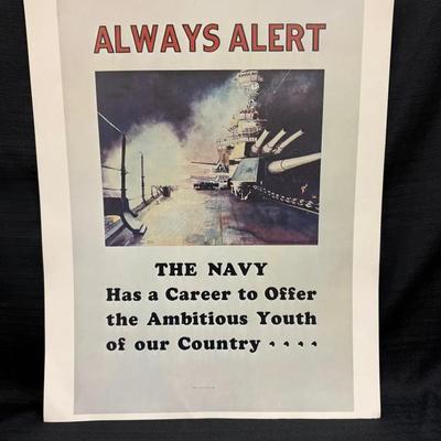 Lot 416: Vintage U.S. Navy “Always Alert” Recruitment Poster – 20x16