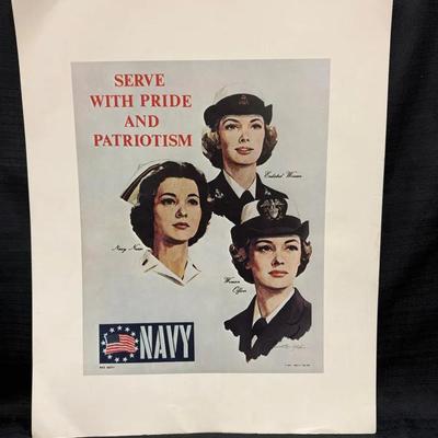 Lot 410: Vintage U.S. Navy “Serve with Pride and Patriotism” Women’s Service Poster – 20x16