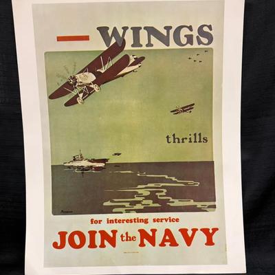 Lot 420: Vintage U.S. Navy “Wings – Join the Navy” Aviation Recruitment Poster – 20x16