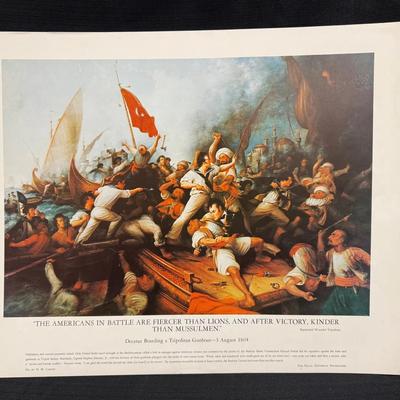 Lot 425: Vintage Naval Historical Foundation Print – “Decatur Boarding a Tripolitan Gunboat, 1804” –