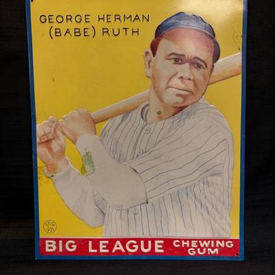 Lot 400: Babe Ruth Big League Chewing Gum Embossed Tin Sign – 1993 AAA Sign Co. Licensed Reproductio