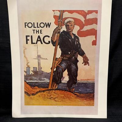 Lot 411: Vintage U.S. Navy “Follow the Flag” Recruitment Poster – 20x16