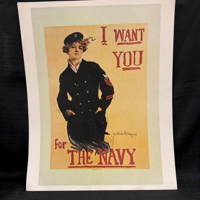 Lot 423: Vintage U.S. Navy “I Want You for the Navy” Recruitment Poster – 20x16