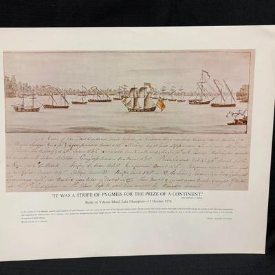 Lot 426: Vintage Naval Historical Foundation Print – “Battle of Valcour Island, 1776” – 20x16