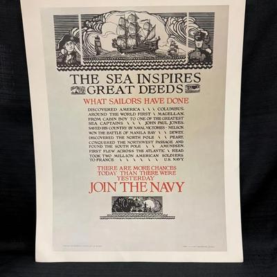 Lot 417: Vintage U.S. Navy “The Sea Inspires Great Deeds” Recruitment Poster – 20x16