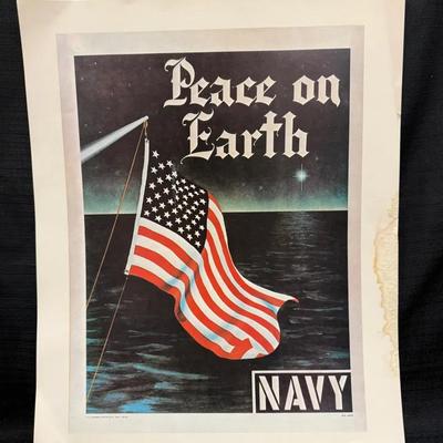 Lot 406: Vintage U.S. Navy “Peace on Earth” Patriotic Poster – 20x16