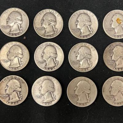 Lot 344: 12 Washington Quarters (1943–1948) – WWII-Era 90% Silver Lot