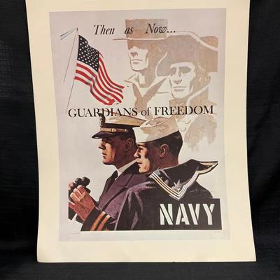 Lot 421: Vintage U.S. Navy “Then as Now… Guardians of Freedom” Patriotic Poster – 20x16