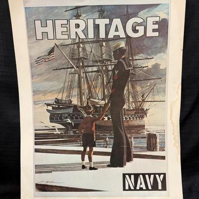 Lot 408: Vintage U.S. Navy “Heritage” Patriotic Poster – 20x16