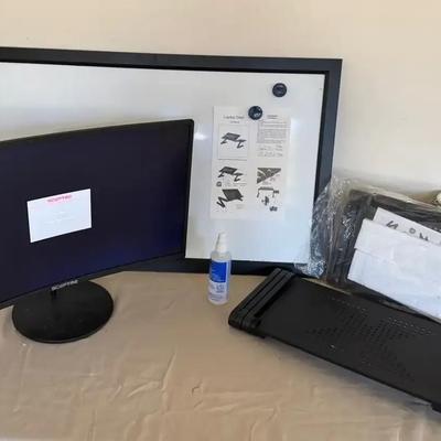 Sceptre Curved Gaming Monitor And Magnetic Whiteboard And Laptop desks