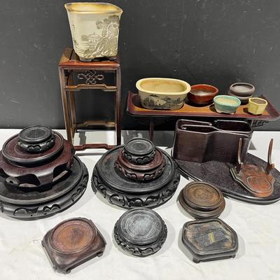 Bonsai Tree Pots & Chinese Carved Display Stands