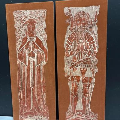 Monumental Art Reproduction Vintage Brass Rubbings Sir Roger Bellingham & Wife Elizabeth