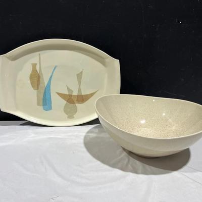 MCM Redwing StonewRe Platter & Speckled Serving Bowl