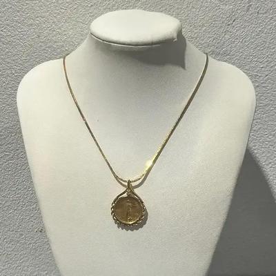 1/10 Oz Fine Gold Liberty Coin Pendant with 14K Italy Yellow Gold Chain