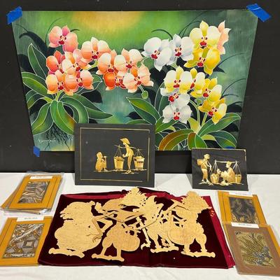 Indonesia Rice Pictures & Paper Cutouts, Singapore Orchid Painting, Batik Silk Cards