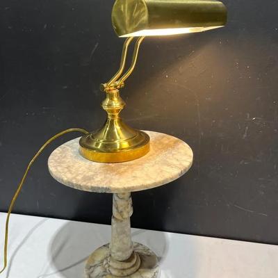 Marble Pedestal Table & Adjustable Bankers Lamp