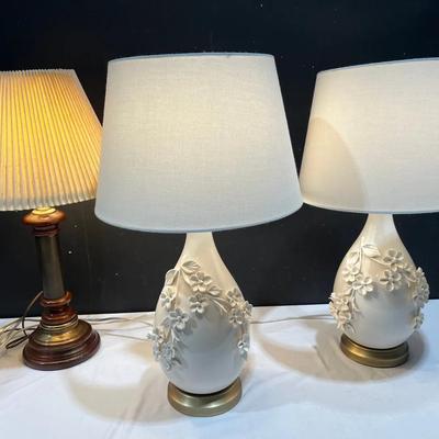 Surya Turnby Floral Lamp Pair + Pleated Shade Table Lamp