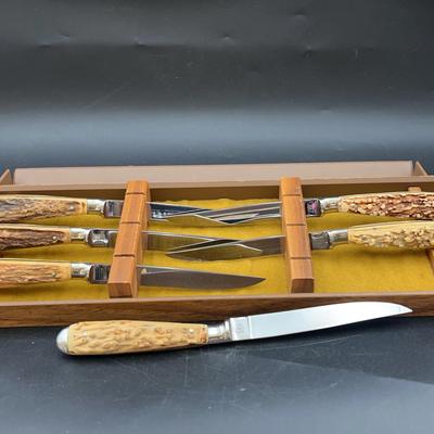 Vintage 1960 Abercrombie And Fitch Stag Antler Knife Set German