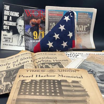Vintage Historical Newspapers, Magazines, Pearl Harbor, Titanic, 911, JFK, American flag