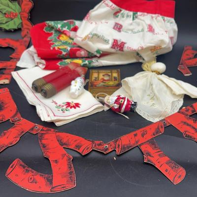 Vintage Christmas Lot, Apron, Glass Light Bulbs Misc