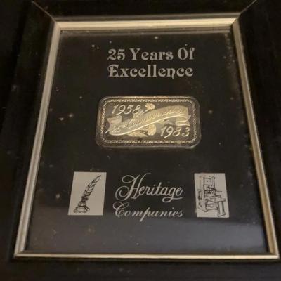 Framed 1oz silver art bar. 0.999 fine silver. 