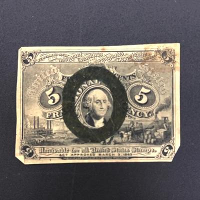 Five Cent US Fractional Currency 1863-1867; Civil War 