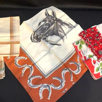 Beautiful Equestrian scarf And Assortment Of Vintage Handkerchiefs 