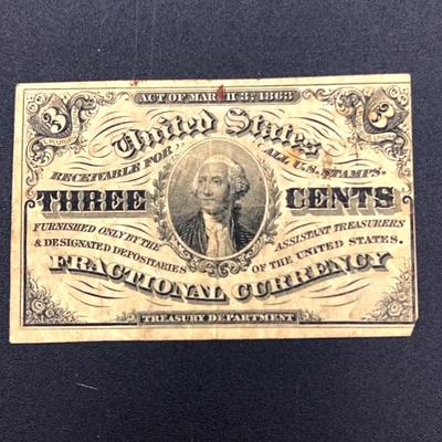 Civil War Fractional Currency Three Cent 1863 from third issue