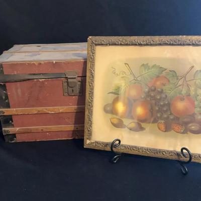 Antique Small Chest And Framed Fruit Print