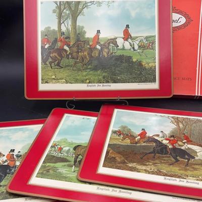 4 Vintage Acrylic/Cork Pimpernel Placemats Red English Fox Hunting